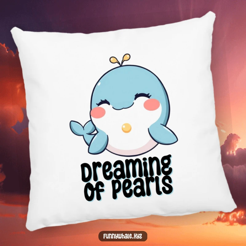 Plush pillow featuring a funny whale winking and holding a glowing pearl, perfect for adding comfort and whimsical charm.