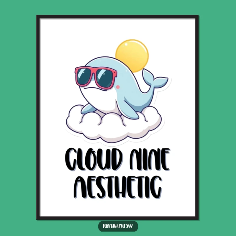Funny Whale Sunglasses Cloud Digital Print: Instant Sunny Vibes for Your Space