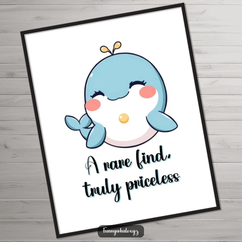 Funny Free Printable Wall Art: A whale winking and offering a small, glowing pearl. Charming and humorous downloadable.
